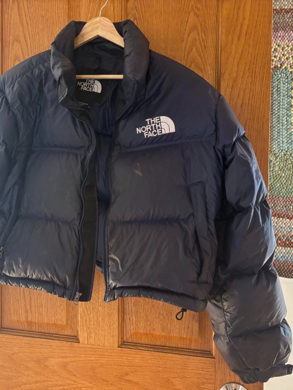 North Face Navy cropped down puffer jacket XL